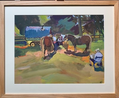 Lot 26 - James Colman gouache on paper - Encampment, 48cm x 59cm framed