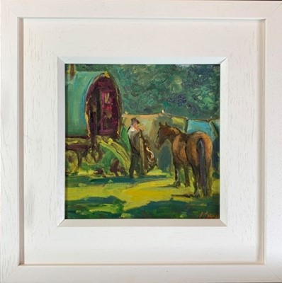 Lot 39 - John Shave oil on board - Munnings Plein Air 5, 35cm x 35cm framed