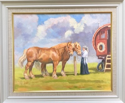 Lot 43 - Elizabeth Turner BA Hons oil on board - A pair of Suffolk Punches, 53.5cm x 64cm framed