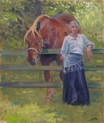 Lot 46 - Malcolm Coward HSEA oil on panel - At the Gate, 30cm x 36cm framed