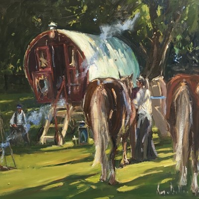 Lot 63 - Roger Dellar ROI PS RI oil on board - Gypsy Life 41cm x 30cm unframed