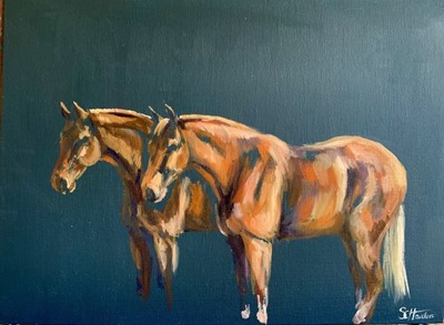 Lot 67 - Sophie Harden oil - A Pair of Punch Sketch, 30cm x 40cm unframed