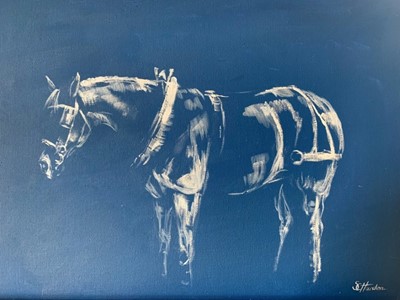 Lot 70 - Sophie Harden oil - Time for Work Sketch, 30cm x 40cm unframed