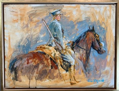 Lot 82 - John Fitzgerald oil - Study Camp Life, 40cm x 30cm  
  
N.B. First World War Camp Re-Enactment: Painted at the Museum in 2019