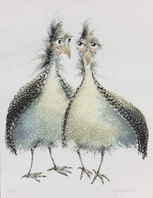 Lot 61 - Judy Rossouw, contemporary, signed limited edition print - Guinea Fowl, 4/650, 51cm x 39cm, in glazed gilt frame