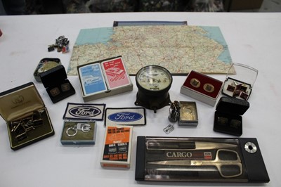 Lot 2028 - Collection of official Ford promotional items to include Ford Transit playing cards, Ford Cargo letter opener and scissors, cufflinks and various other items