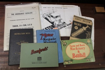 Lot 2041 - Collection of various car, truck and machinery brochures and instruction manuals to include Ford, Bamfords and others (one box)