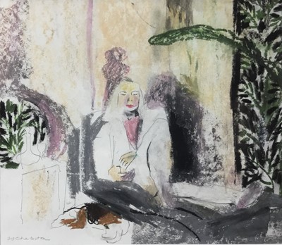 Lot 39 - Jessica Jane Charleston, contemporary, pencil and pastel - 'Woman and Dog with their eyes closed', signed, titled verso and dated 2017, 22cm x 26cm, in glazed frame