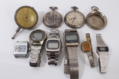 Lot 173 - Group of LCD wristwatches to include Seiko, Midas and Casio, together with an Ingersoll open faced pocket watch and other watches.