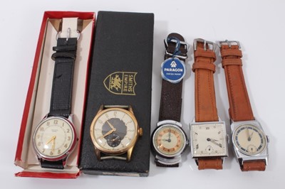 Lot 184 - Gentleman's Smiths Empire wristwatch in original box, together with a Smiths De Luxe wristwatch, a Paragon wristwatch, and two other vintage wristwatches (5)