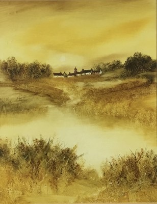 Lot 67 - George Spence (b.1931) oil/acrylic on paper - Landscape, signed, 38cm x 48cm, in glazed frame