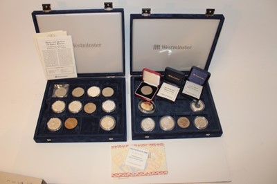 Lot 433 - World - Westminster cased mixed coinage to include G.B. Silver Britannia, Guernsey Millennium 2000 silver proof 'Collar' 1999, Gibraltar 'Two Penny Blue' titanium £5 coin 2000 (N.B. wt. 10gm). Isle...