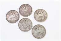 Lot 104 - G.B. mixed Victoria silver Crowns - J.H. 1889....