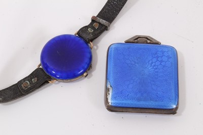 Lot 220 - Art Deco silver and blue guilloche enamel pendant watch, together with silver and blue guilloche enamel ladies wristwatch, Snoopy wristwatch and others (10)