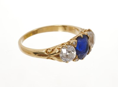 Lot 595 - Late Victorian diamond and sapphire three stone ring