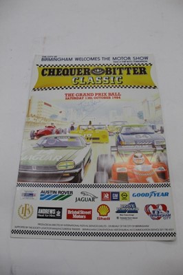 Lot 2045 - Motorsport interest- signed programme from the Chequer Bitter Classic, Grand Prix Ball, Saturday 13th October 1984, featuring 14 signatures including Juan Manuel Fangio