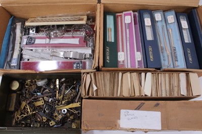 Lot 229 - Watch accessories- two boxes of vintage new old stock watch straps together with glasses and a box of clock fittings