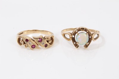 Lot 267 - 9ct gold horseshoe opal ring and 9ct gold ruby and diamond ring