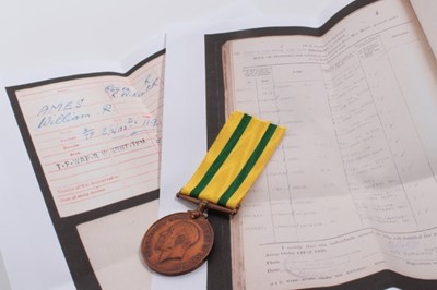 Lot 957 - First World War Territorial Force War medal named to 375949 PTE. W. R. Ames. Essex. R. 
N.B. Together with copy service papers.