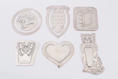 Lot 282 - Six silver flat novelty bookmarks