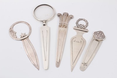 Lot 283 - Five various silver bookmarks
