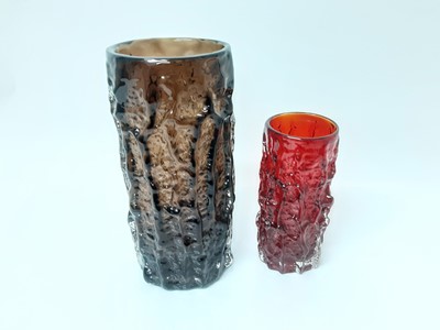 Lot 1246 - Large Whitefriars cinnamon textured bark vase, together with a small ruby textured bark vase