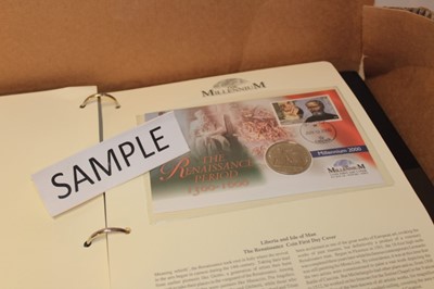 Lot 465 - World - Westminster The Royal Family and Millennium coin and stamp covers in ten binders to include base metal coins, banknotes x 2 and Victoria Penny Black and Two-Penny Blue.