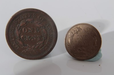 Lot 467 - U.S. - AE Cents to include 'Braided Hair' 1851 G.V.F. and 'Flying Eagle' 1857(N.B. reverse - small discolouration mark below the word 'cent') otherwise AU (2 coins)