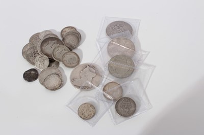 Lot 469 - G.B. - Mixed silver coins to include George III LX Crown VG - AF, Victoria Double Florin 1890 GVF - AEF, A quantity of pre 1920 silver and others (qty)