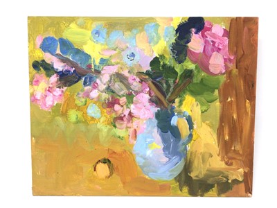 Lot 107 - Annelise Firth (b.1961) oil on board - still life summer flowers in a jug, signed and dated 2021 verso, 24cm x 30cm, unframed