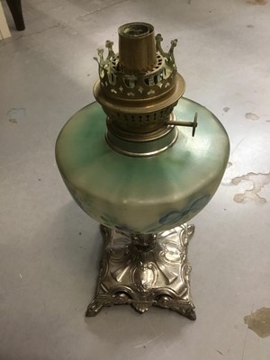 Lot 180 - Silver plated and coloured glass oil lamp