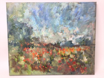 Lot 115 - Annelise Firth (b.1961) oil on canvas - Poppy Field, signed and dated 2021 verso, 50cm x 60cm, unframed