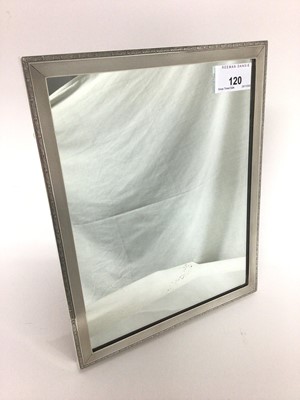 Lot 120 - Silver-framed easel back dressing table mirror, with engine tooled decoration, hallmarked London 1936, 25.5cm x 20.5cm