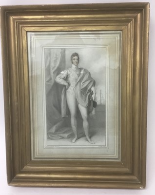 Lot 160 - I. S. Agar, early 19th century stipple engraving after Richard Cosway - a gentleman standing with a sword and feathered hat, in glazed gilt frame, 30cm x 21cm
