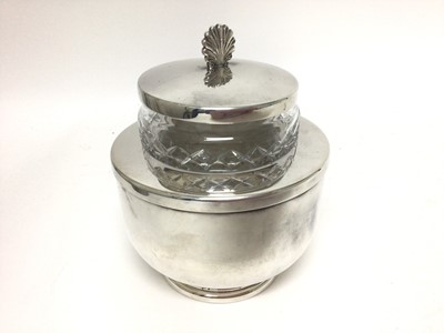 Lot 140 - Asprey silver plated caviar dish with removable cut glass bowl and plated lid and body, 14cm high overall