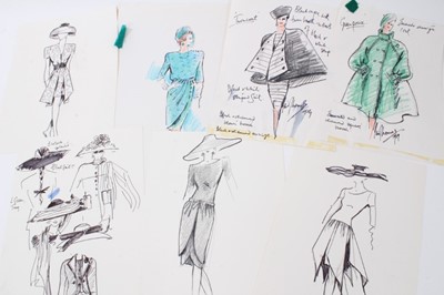 Lot 2186 - Seven original fashion designs by Ian Thomas - the Queens fashion designer