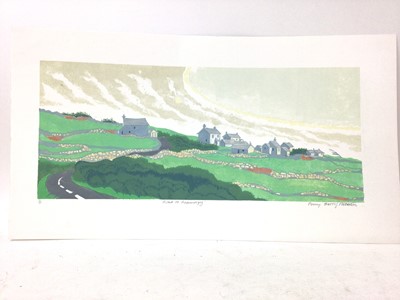 Lot 174 - Penny Berry Paterson (1941-2021) colour print, Road to Rosemorgy, signed and numbered 1/10, image 20 x 47cm, together with a further print, Sheep in the Snow, signed and numbered 19/20, image 23 x...