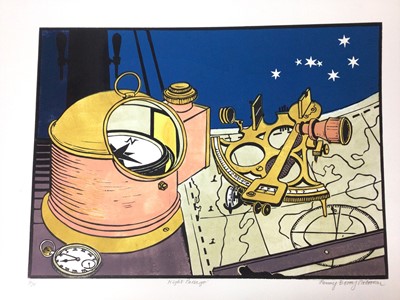 Lot 180 - Penny Berry Paterson (1941-2021) coloured linocut print, Night Passage, signed and numbered 6/30, image 33 x 46cm