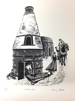 Lot 188 - Penny Berry Paterson (1941-2021) monochrome linocut, Collier's Yard, signed and numbered 16/24, image 30 x 23cm