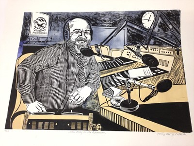 Lot 194 - Penny Berry Paterson (1941-2021), colour linocut print, John Eley in the Afternoon (BBC Radio Suffolk), signed and numbered 4/20, image 38 x 51cm