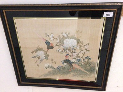 Lot 2175 - Pair of 1920s / 30s Japanese painted silk panels in verre églomisé frames with Gillows of Lancaster labels to the reverses
