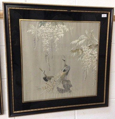 Lot 2173 - 1920s / 30s Japanese embroidered silk panel in verre églomisé frame