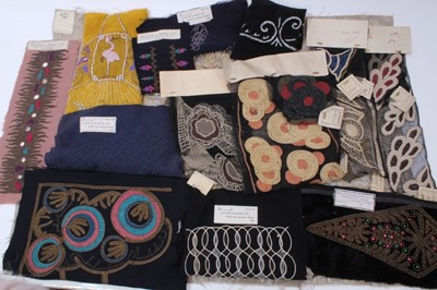 Lot 2162 - A quantity of 1920s to 1930's French and English Couture Dress Embellishment Samples with labels, Keniston & Drake, London,  A Carre',  W. Maltaler, Paris.  Examples of micro- beadwork, bullion wor...
