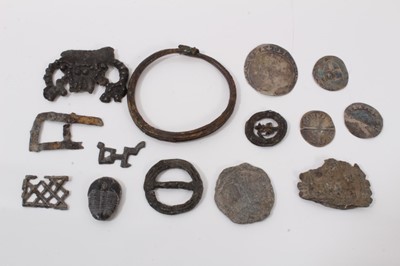 Lot 518 - G.B. - Mixed field finds to include medieval silver hammered coins x 4 (N.B. Poor - AF) and pewter 'Pilgrim-Badge' fragments etc (qty)