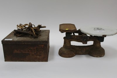 Lot 2533 - Collection of antique keys, weighing scales and weights