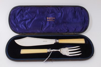 Lot 364 - Late Victorian cased set of silver fish servers with ivory handles