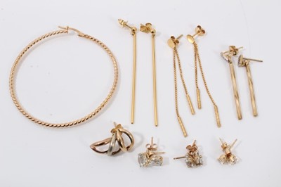 Lot 315 - Group 9ct gold earrings and one pair 14ct gold gem set studs