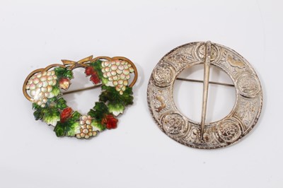 Lot 324 - Charles Horner silver gilt enamelled brooch with grapevine decoration and Scottish style silver kilt pin brooch