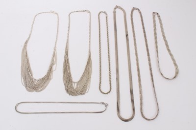 Lot 329 - Group of seven silver and white metal chains