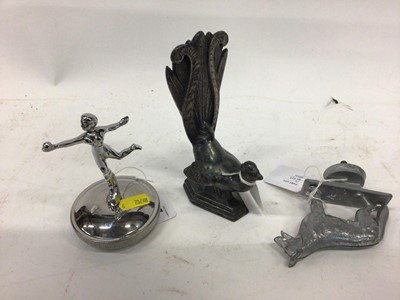 Lot 2011 - Car mascot in the form of an Alsatian together with another in the form of a woman and a third in the form of a bird, Alsatian 10cm in overall height (3)